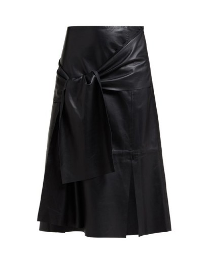 JOSEPH Renne tie-front black leather midi skirt