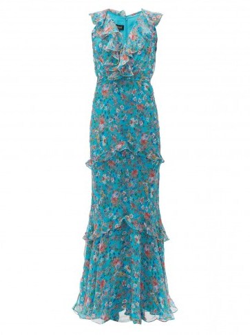 SALONI Rita blue floral-print silk crepe de Chine maxi dress ~ summer garden party clothing - flipped