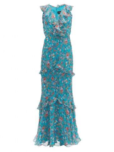 SALONI Rita blue floral-print silk crepe de Chine maxi dress ~ summer garden party clothing