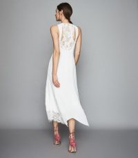 REISS ROMI LACE DETAILED MIDI DRESS WHITE ~ back detail fit and flare