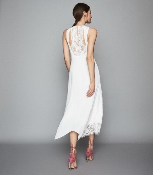 REISS ROMI LACE DETAILED MIDI DRESS WHITE ~ back detail fit and flare - flipped