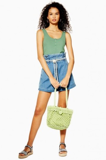 Topshop Rope Belt Paper Bag Denim Shorts | casual summer fashion - flipped