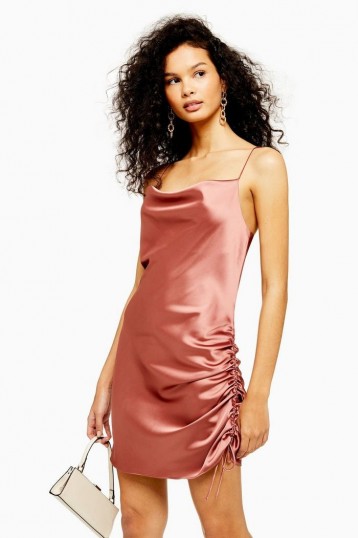 Topshop Ruched Mini Slip Dress Rose