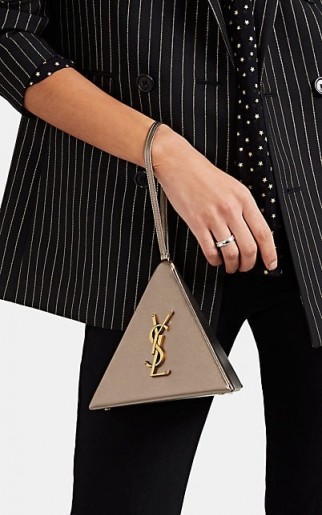 SAINT LAURENT Monogram Mini Leather Pyramid Bag ~ small dark metallic-gold bags ~ luxe accessory