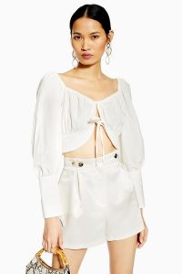 Topshop Satin Button Shorts in Ivory | summer look