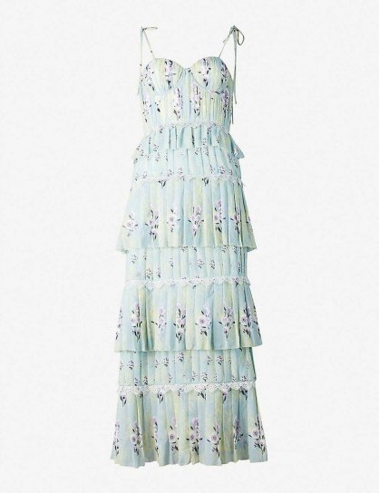 SELF-PORTRAIT Tiered floral-lace chiffon midi dress mint - flipped