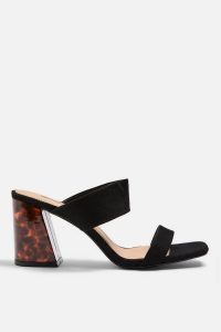 Topshop SELINA Black Tortoiseshell Heel Sandals | block heeled summer mules