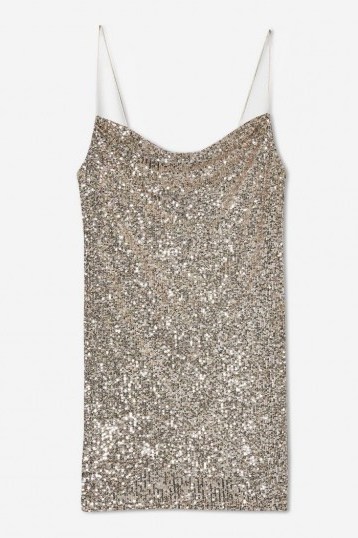 TOPSHOP Sequin Cowl Mini Dress in Silver – glittering thin strap dresses - flipped