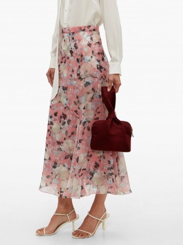 ERDEM Shea Apsley silk skirt in pink ~ floaty floral skirts - flipped