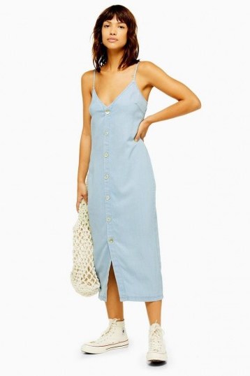 Topshop Shell Button Slip Midi Dress in Bleach Stone | front buttoned cami dresses - flipped