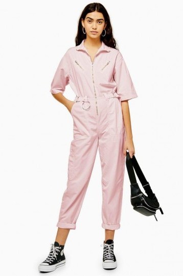 Topshop Side Tab Utility Boiler Suit in Pink | lightweight summer boilersuits - flipped