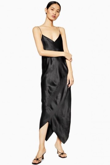 TOPSHOP Silk Spiral Dress in Black By Boutique – long bias slip dresses - flipped