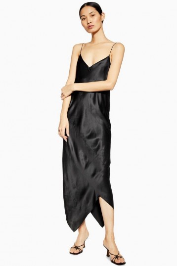 TOPSHOP Silk Spiral Dress in Black By Boutique – long bias slip dresses