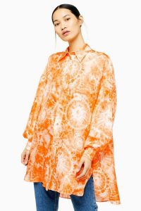 TOPSHOP Silk Tie Dye Shirt By Boutique Orange / oversized summer shirts