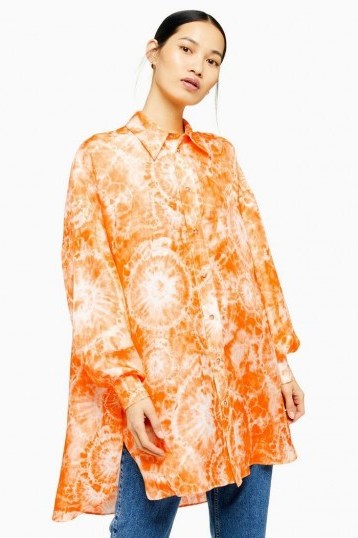 TOPSHOP Silk Tie Dye Shirt By Boutique Orange / oversized summer shirts - flipped
