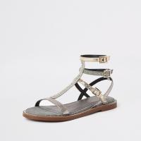 River Island Silver pearl gladiator sandals | strappy metallic summer flats
