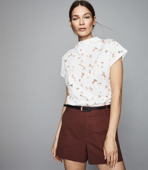 REISS SOFIA CAPPED SLEEVE LACE TOP WHITE ~ feminine summer tops - flipped