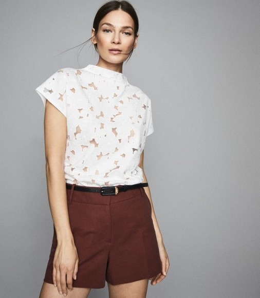 REISS SOFIA CAPPED SLEEVE LACE TOP WHITE ~ feminine summer tops