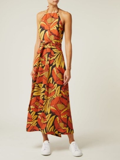 RAEY Split-skirt floral-chintz halterneck dress ~ summer haler dresses - flipped