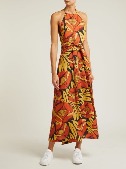RAEY Split-skirt floral-chintz halterneck dress ~ summer haler dresses