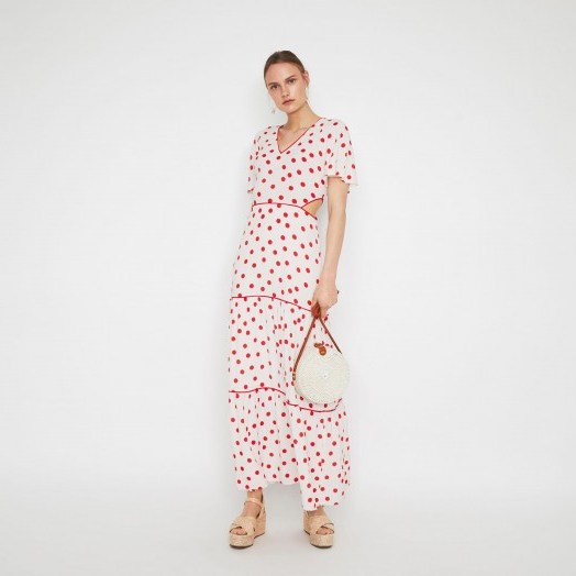 WAREHOUSE SPOT TIERED MAXI DRESS in RED PATTERN / spot print cut-out dresses - flipped