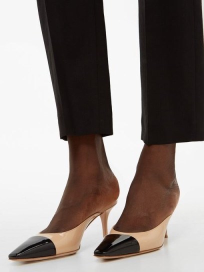 GIANVITO ROSSI Square-toe 70 beige and black patent-leather mules ~ chic two-tone shoes - flipped