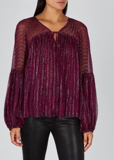 STELLA MCCARTNEY Polka dot purple silk-chiffon top ~ metallic thread blouse - flipped