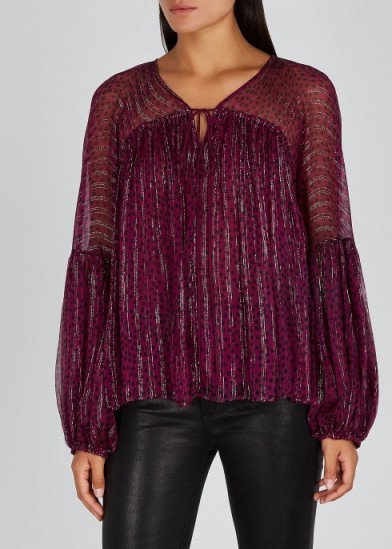 STELLA MCCARTNEY Polka dot purple silk-chiffon top ~ metallic thread blouse