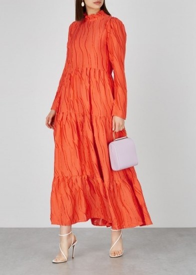 STINE GOYA Judy orange devore maxi dress ~ bright high neck dresses - flipped