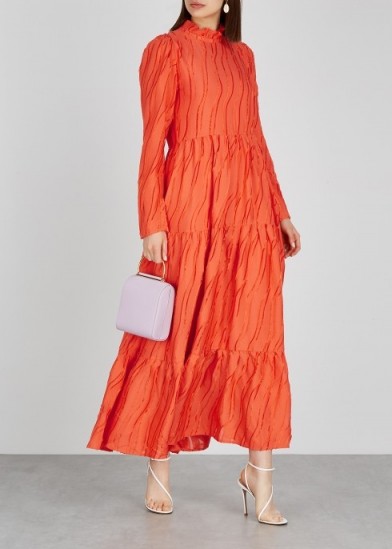 STINE GOYA Judy orange devore maxi dress ~ bright high neck dresses