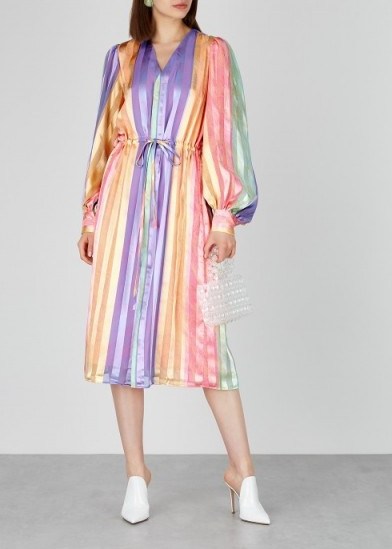 STINE GOYA Violet striped satin midi dress ~ multicoloured stripes - flipped