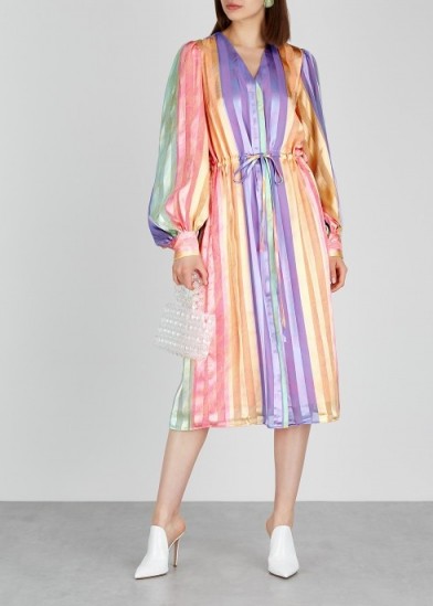 STINE GOYA Violet striped satin midi dress ~ multicoloured stripes