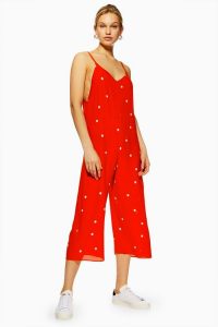 Topshop Strappy Spot Jumpsuit in Red