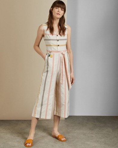 TED BAKER PERUUE Striped linen jumpsuit ivory - flipped