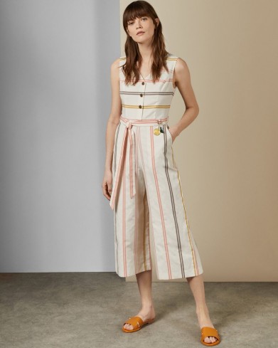 TED BAKER PERUUE Striped linen jumpsuit ivory