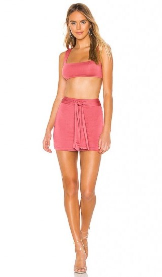 superdown Charlene Tie Skirt Set Dusty Rose – pink mini and bralet sets – summer two-piece - flipped