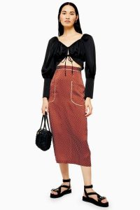 Topshop Tan Spot Pocket Midi Skirt Skirt | brown summer pencil skirts
