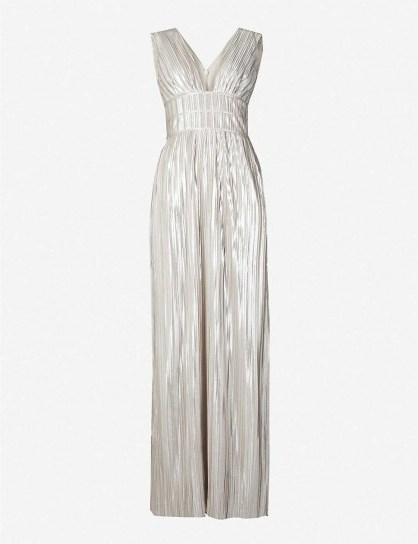 TED BAKER Aleccia metallic plunged-neck maxi dress gold - flipped