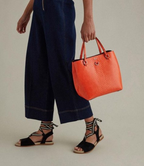 KAREN MILLEN Textured Tote Bag in Orange ~ bright & chic handbags - flipped