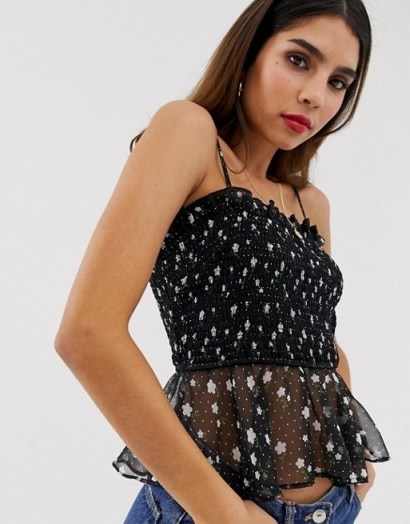 The East Order mimi cami top with shirred detail in floral print moonflower / peplum camisole - flipped