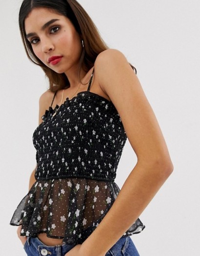 The East Order mimi cami top with shirred detail in floral print moonflower / peplum camisole