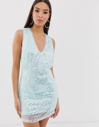 The Girlcode sequin mini dress in mint | shimmering party fashion - flipped