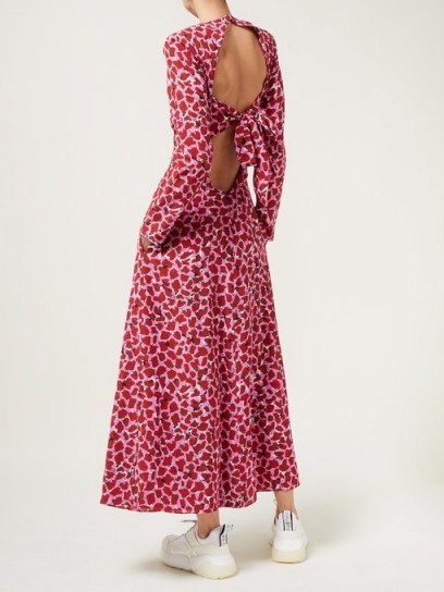 RAEY Tie-back lipstick-print silk dress ~ pink open back fit and flare - flipped