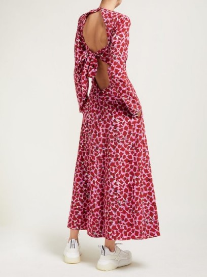 RAEY Tie-back lipstick-print silk dress ~ pink open back fit and flare