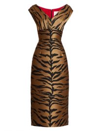 CAROLINA HERRERA Tiger-jacquard midi dress. BROWN ANIMAL PRINT DRESSES