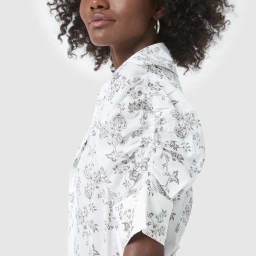 Thierry Colson TILDA SHIRT in BLACK/WHITE / floral short ruched sleeved shirts - flipped