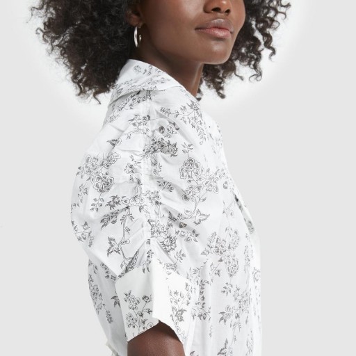 Thierry Colson TILDA SHIRT in BLACK/WHITE / floral short ruched sleeved shirts