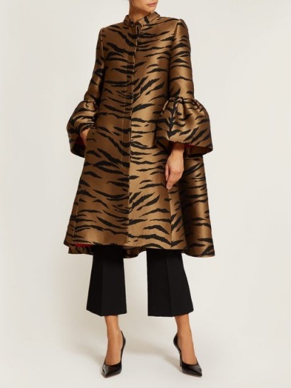 CAROLINA HERRERA Trumpet-sleeve tiger-jacquard opera coat. STATEMENT COATS