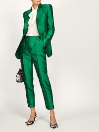 DOLCE & GABBANA Turned-up cuff silk straight-leg trousers from Matches Fashion – emerald green – Made from silk shantung