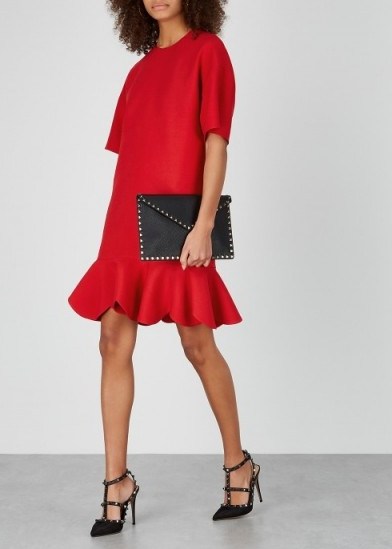 VALENTINO Red scalloped wool-blend dress - flipped